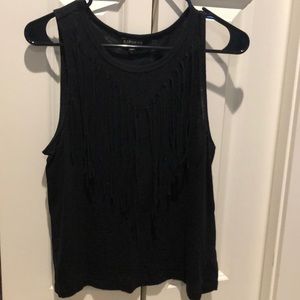 Black Express Tank Top with Fringe